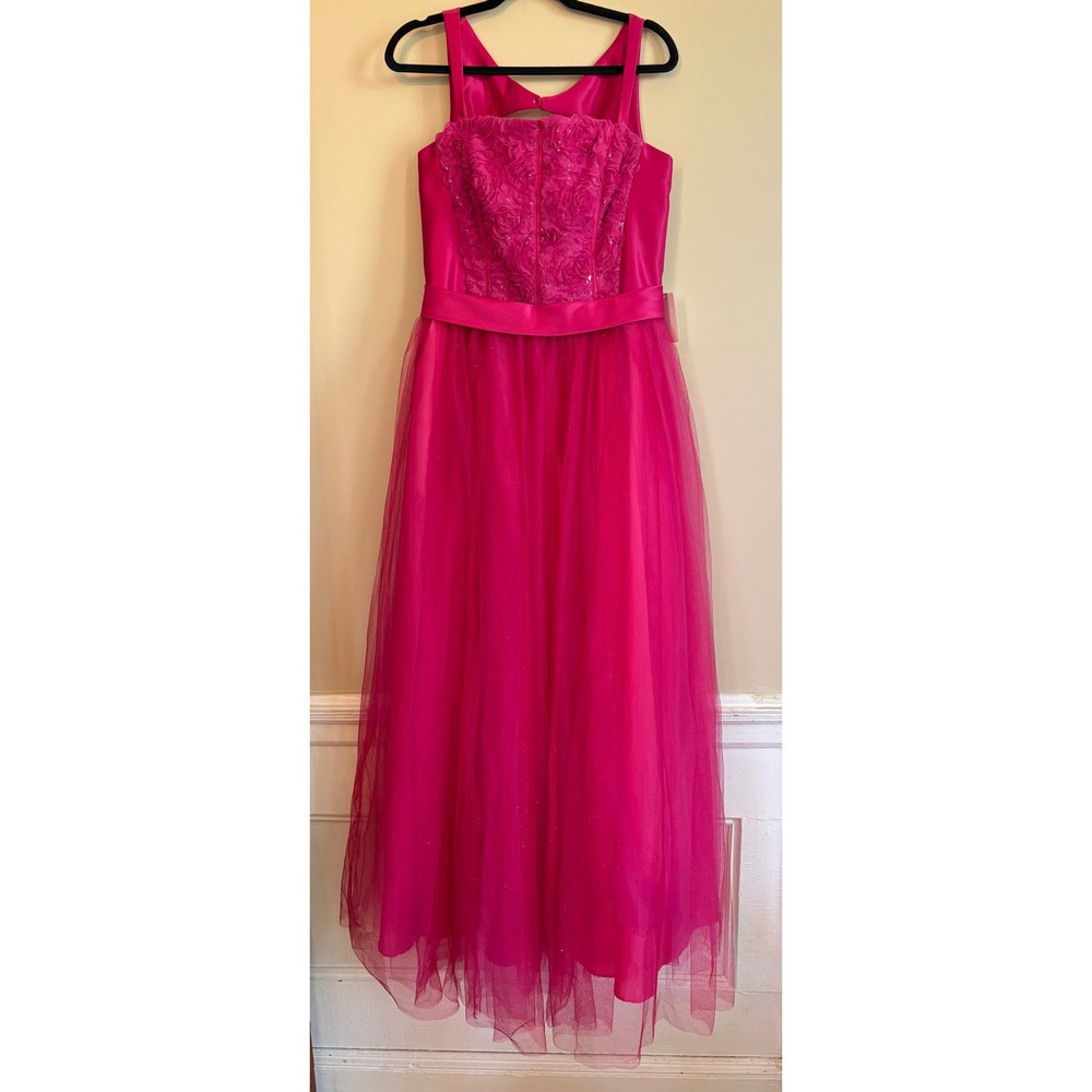 Jessica McClintock II VTG Fuchsia Pink Rosette Tulle Prom Gown Dress 11 (34087)